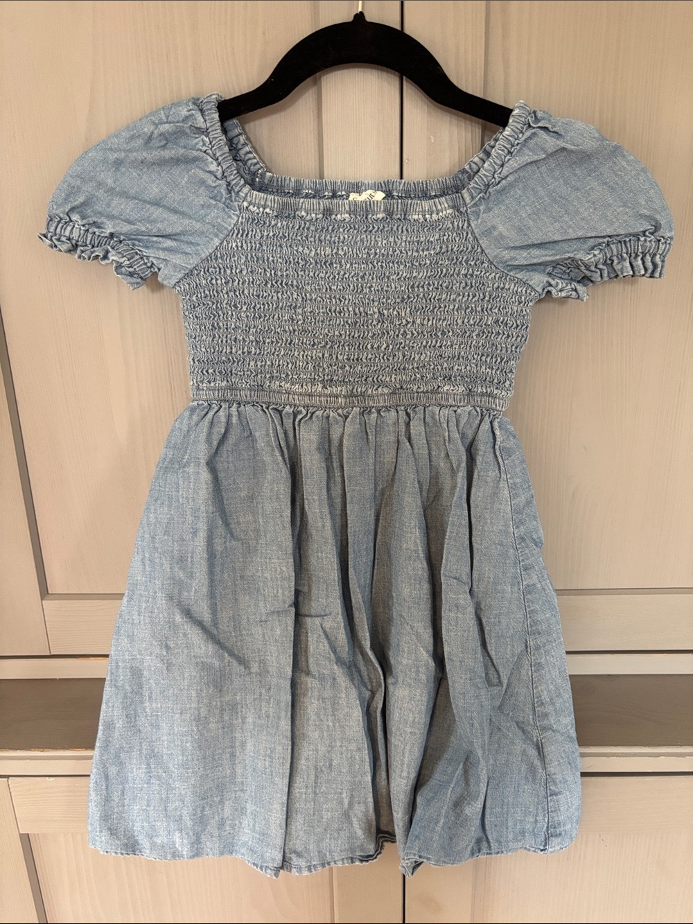 Crewcuts Light Blue Smocked Chambray Puff Sleeve Dress
